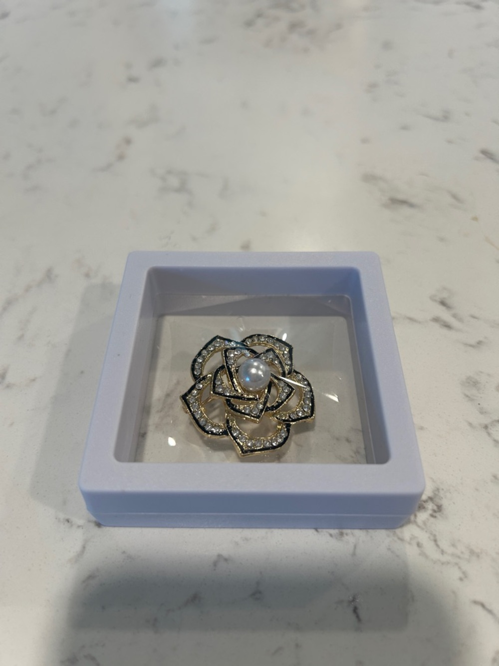 Gold-Tone Pearl & Crystal Camellia Floral Brooch - Gold and White